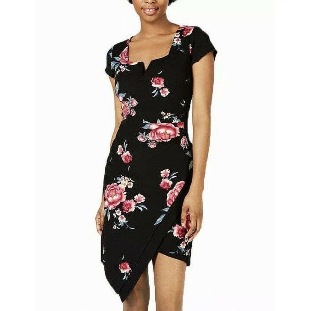 Crave Fame Dress‎ Black Plus Size 1X Juniors' Sheath Floral Bodycon
